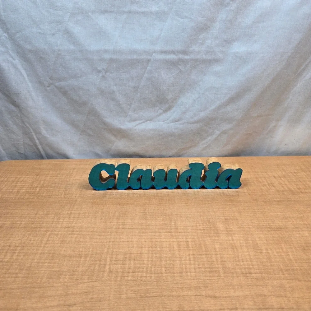 Aqua Blue and Wood CLAUDIA desk‎ sign 10